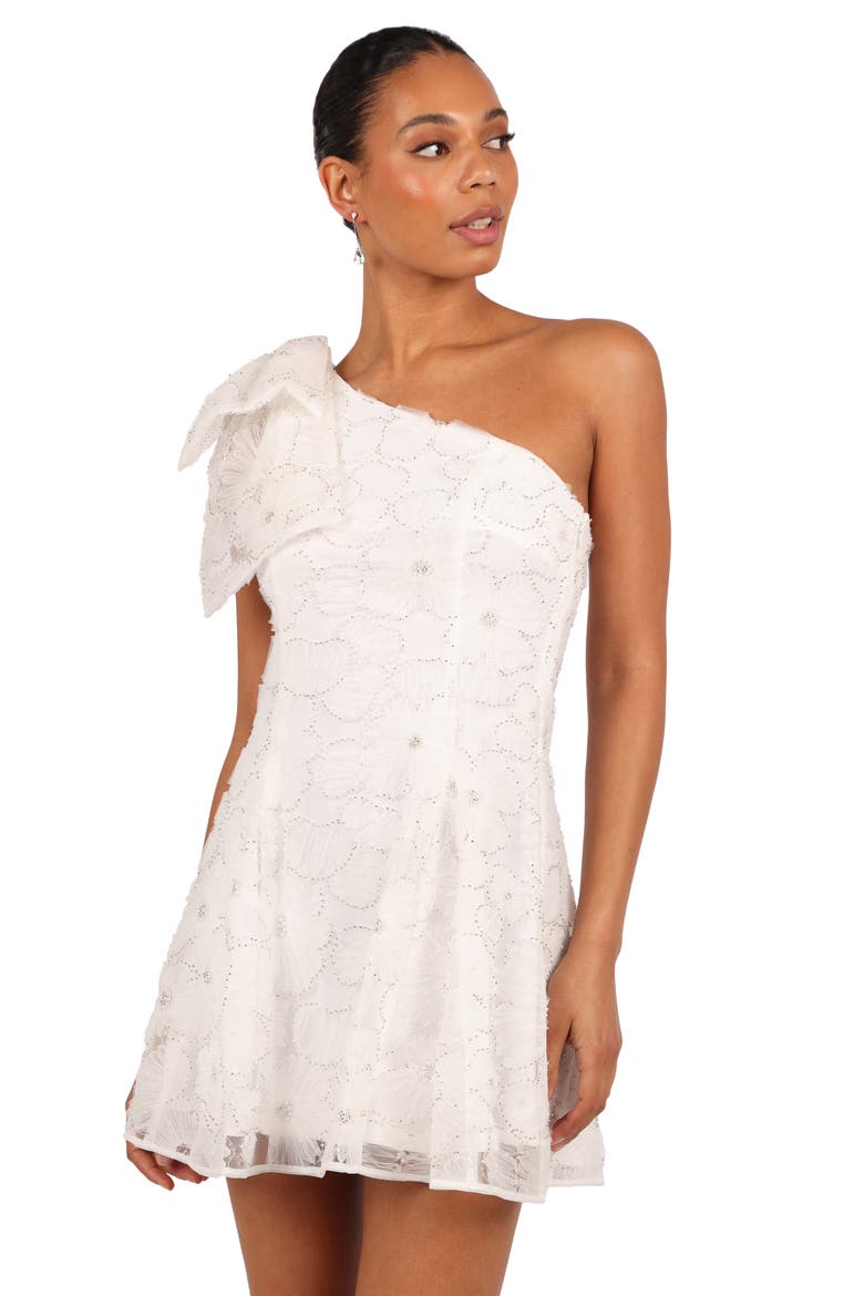 Ashly Beaded Floral One-Shoulder Cocktail Minidress, Alternate, color, WHITE
