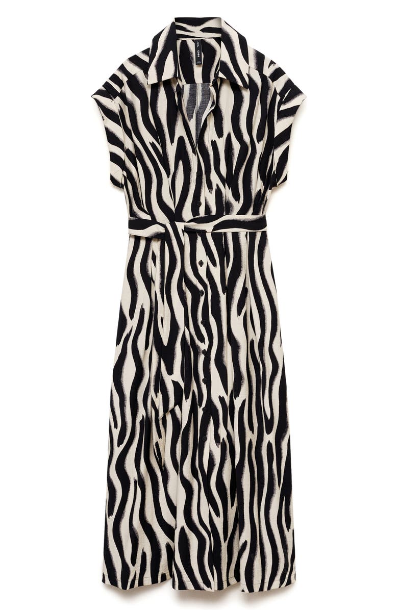 MANGO Zebra Print Belted Midi Shirtdress, Alternate, color,
