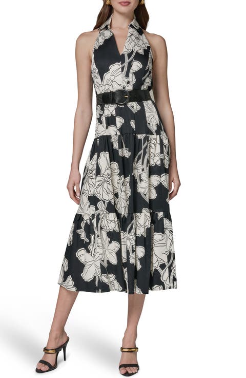 Floral Print Halter Midi Dress
