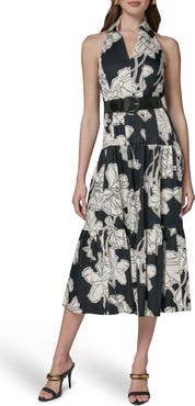 Donna Karan New York Floral Print Halter Midi Dress