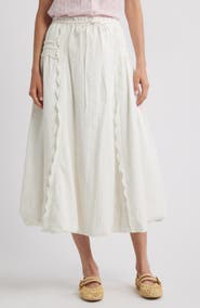 Damson Madder Agatha Lace Trim Embroidered Organic Cotton Midi Skirt