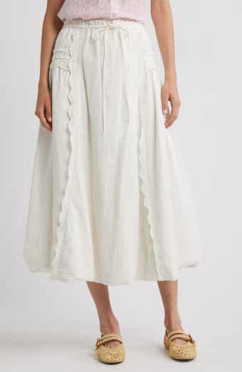 Damson Madder Agatha Lace Trim Embroidered Organic Cotton Midi Skirt