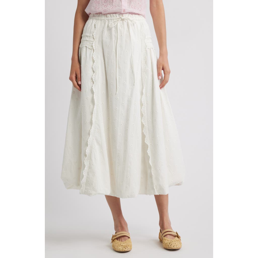 Damson Madder Agatha Lace Trim Embroidered Organic Cotton Midi Skirt in White  product