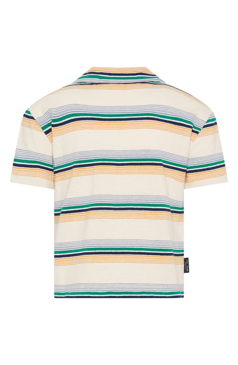 TINY TRIBE Kids' Stripe Short Sleeve Cotton Knit Button-Up Shirt, Alternate, color, 