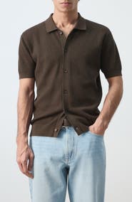MANGO Cotton Piqué Button-Up Shirt
