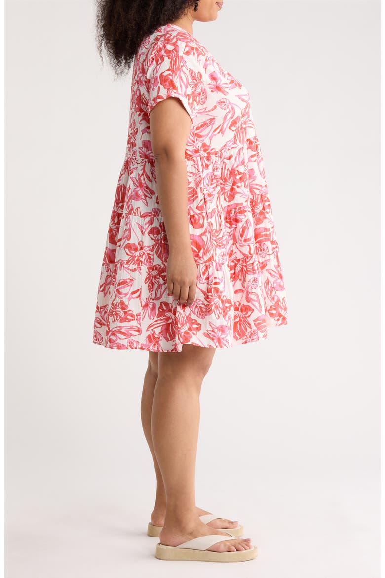 Cotton Gauze Tiered Popover Dress, Alternate, color, IVORY- PINK ELLIE BLOSSOM