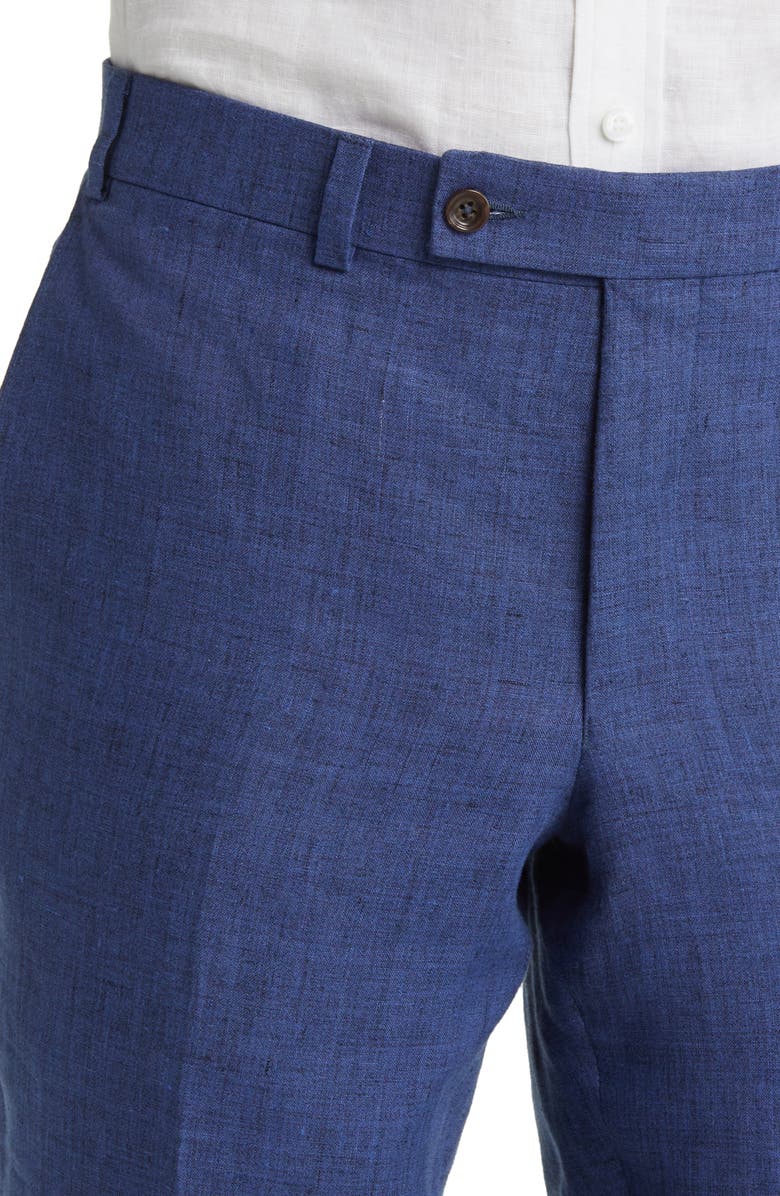 Jack Victor Pablo Flat Front Linen Trousers, Alternate, color, Blue