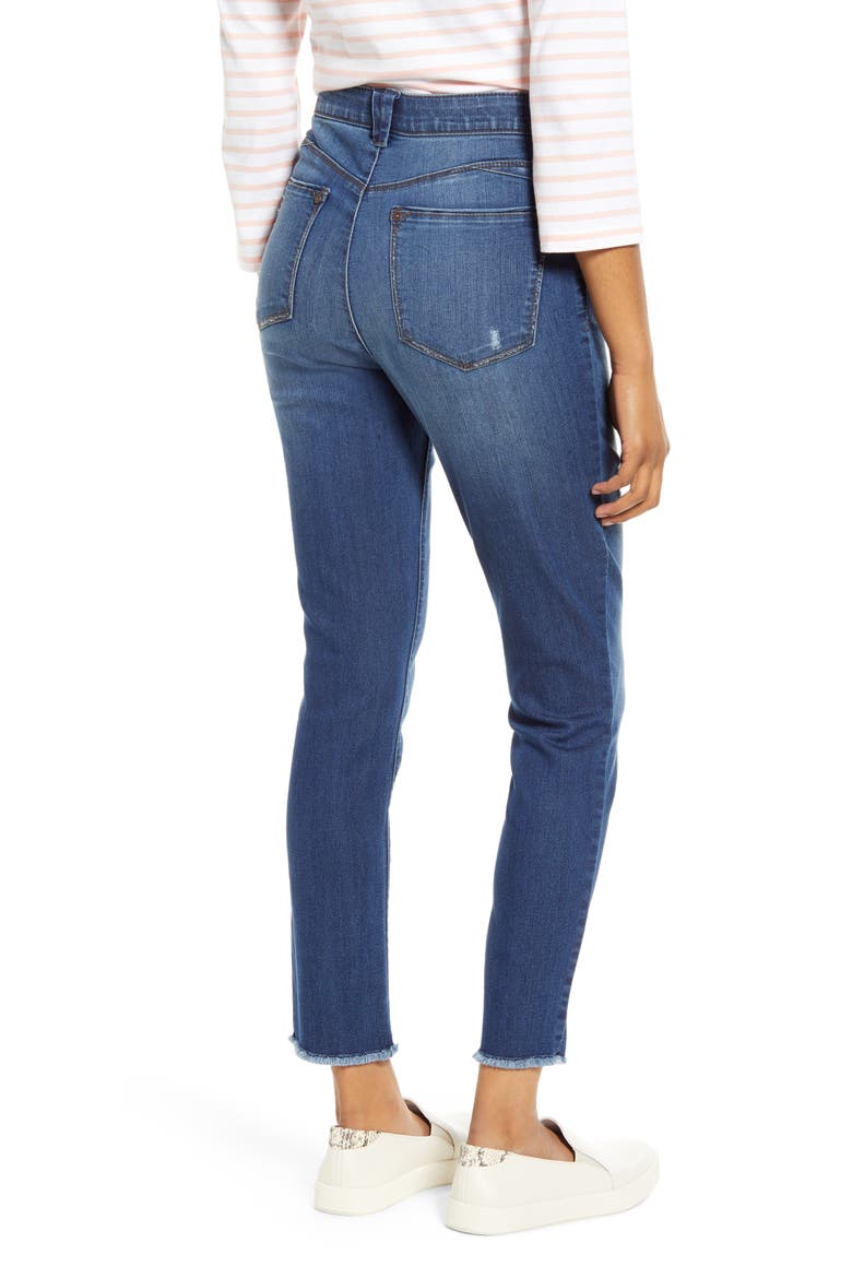 Ab-Solution High Waist Fray Hem Ankle Skinny Jeans (Nordstrom Exclusive), Alternate, color, BLUE