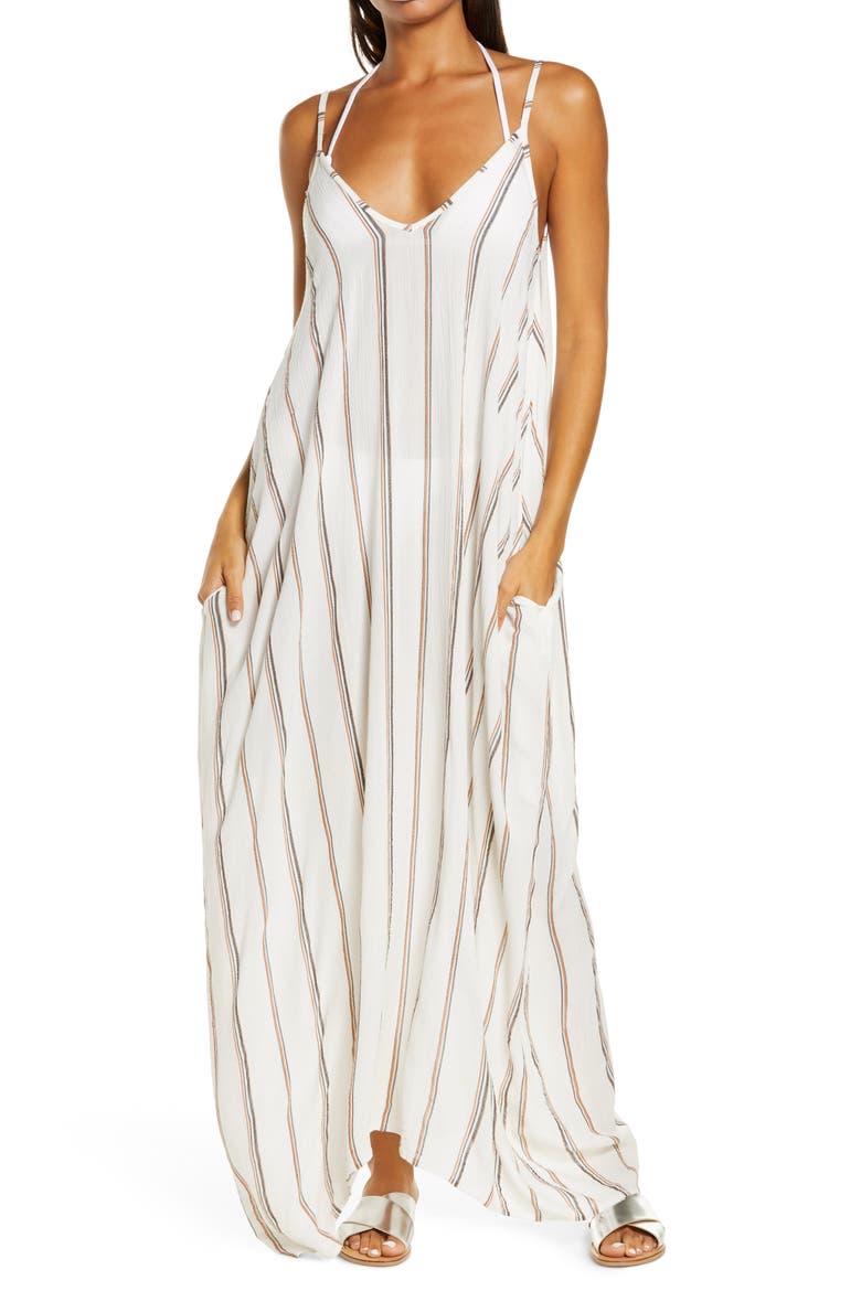Stripe Cover-Up Maxi Dress, Main, color, WHITE STRIPE