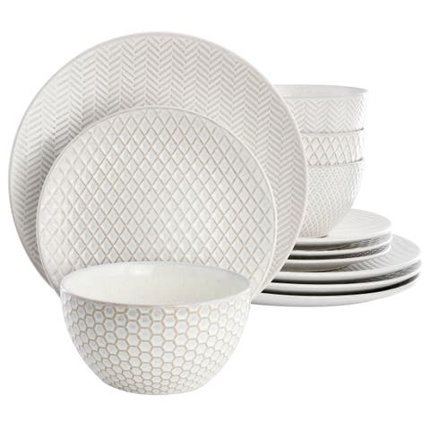 Earlhart 12 Piece Stoneware Dinnerware Set in White