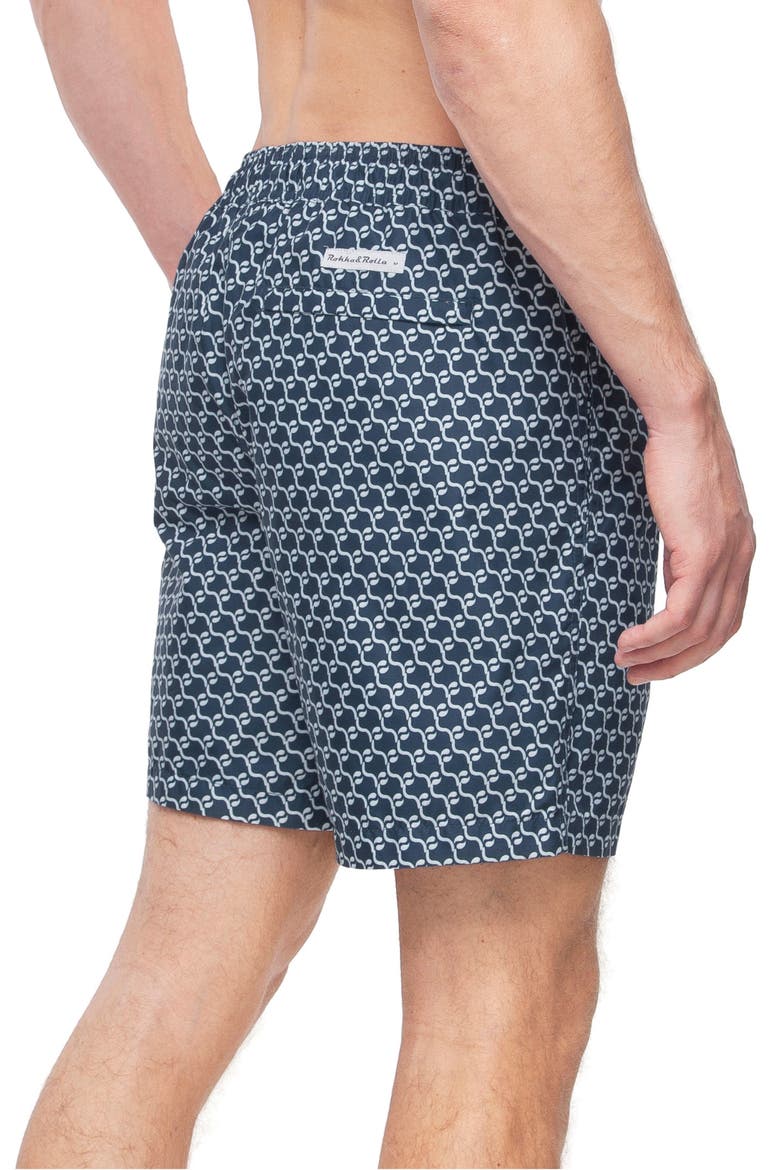 Men's 7" Compression Liner Swim Trunks with Back Zipper Pocket, UPF 50+, Alternate, color, Navy Print
