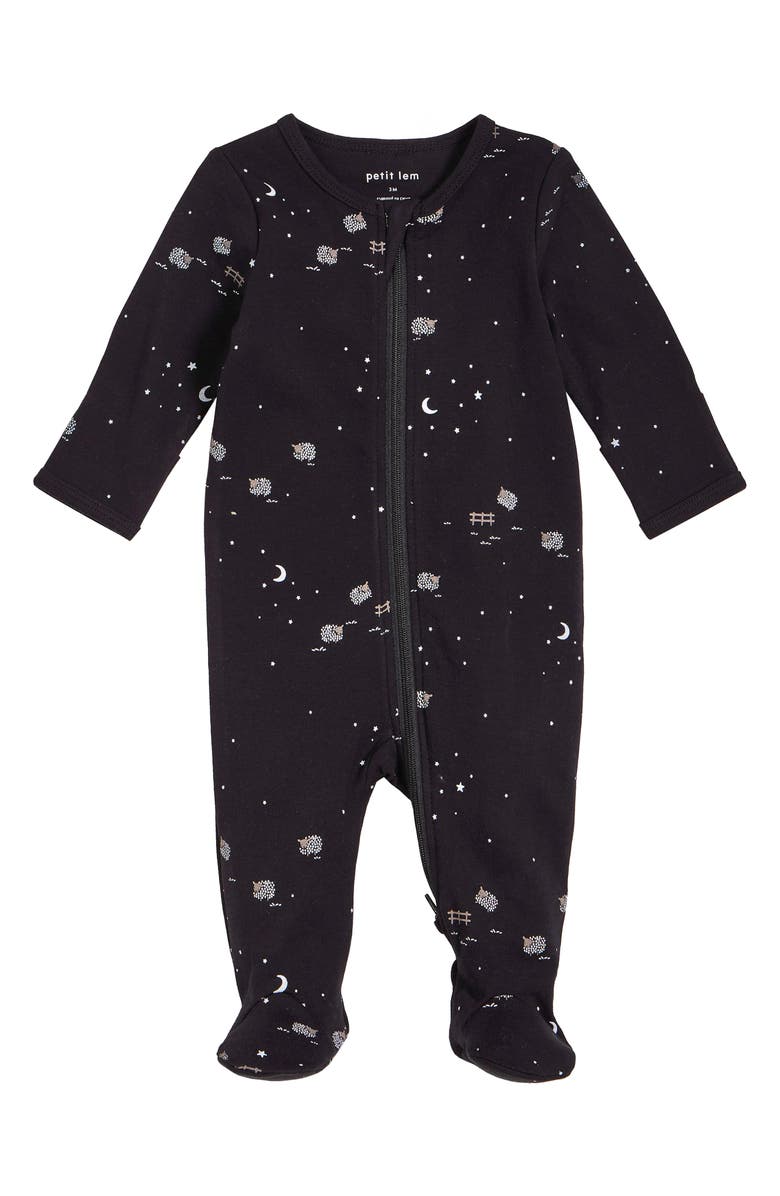 Petit Lem Sheep Print Footed One-Piece Pajamas, Main, color, 