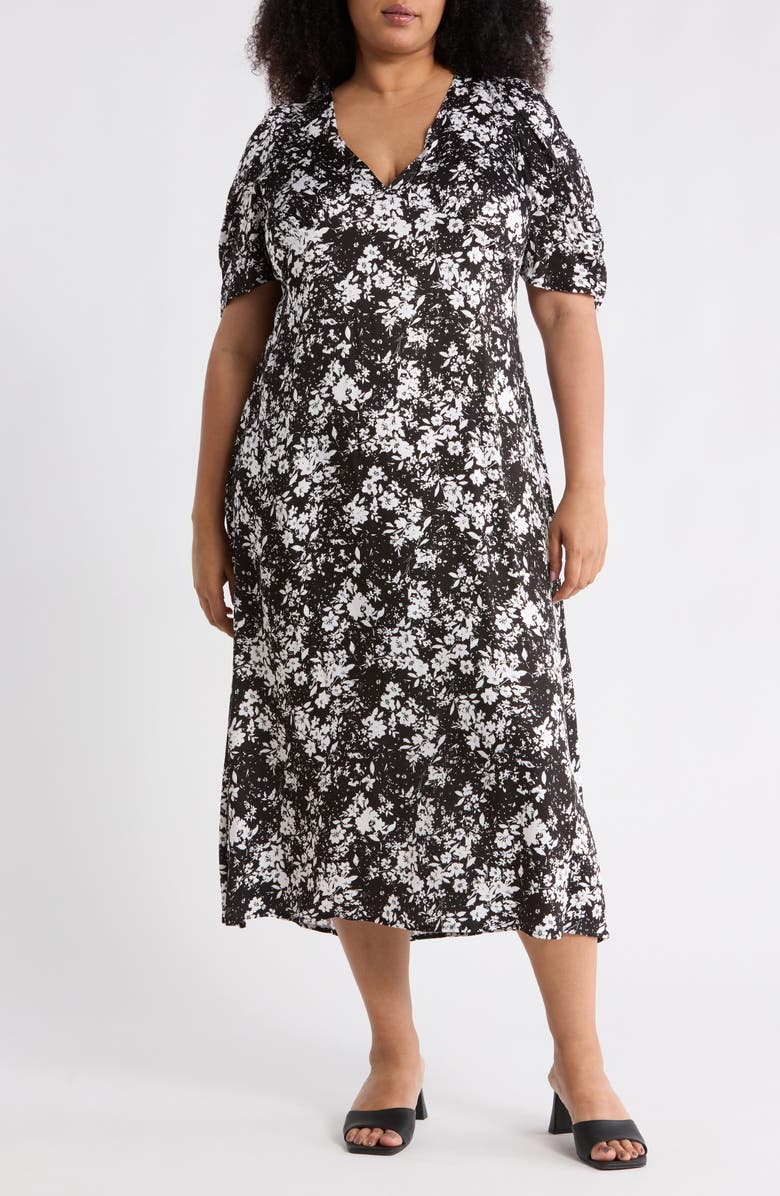 Renee C Floral Short Sleeve Maxi Dress, Main, color, Black