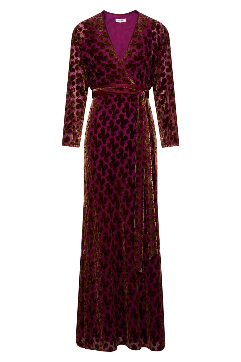 Babette Velvet Burnout Long Sleeve Maxi Wrap Dress, Alternate, color, CURTAIN CALL B/O VELVET PLUM