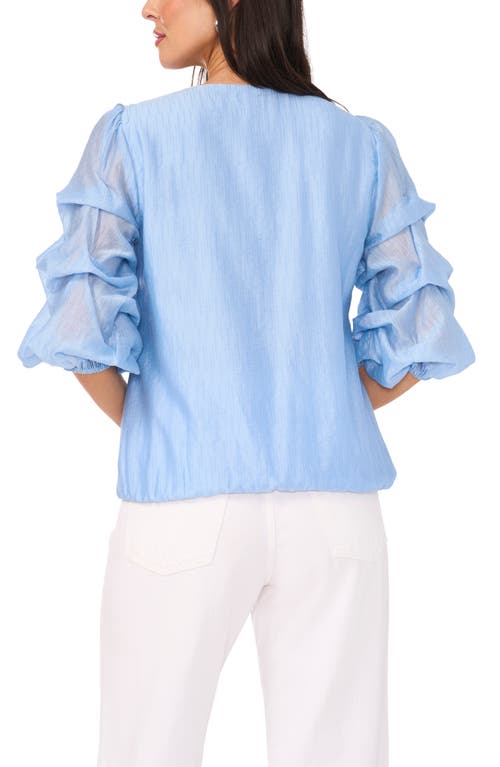 Vince Camuto Metallic Slub Bubble Sleeve Top In Sky