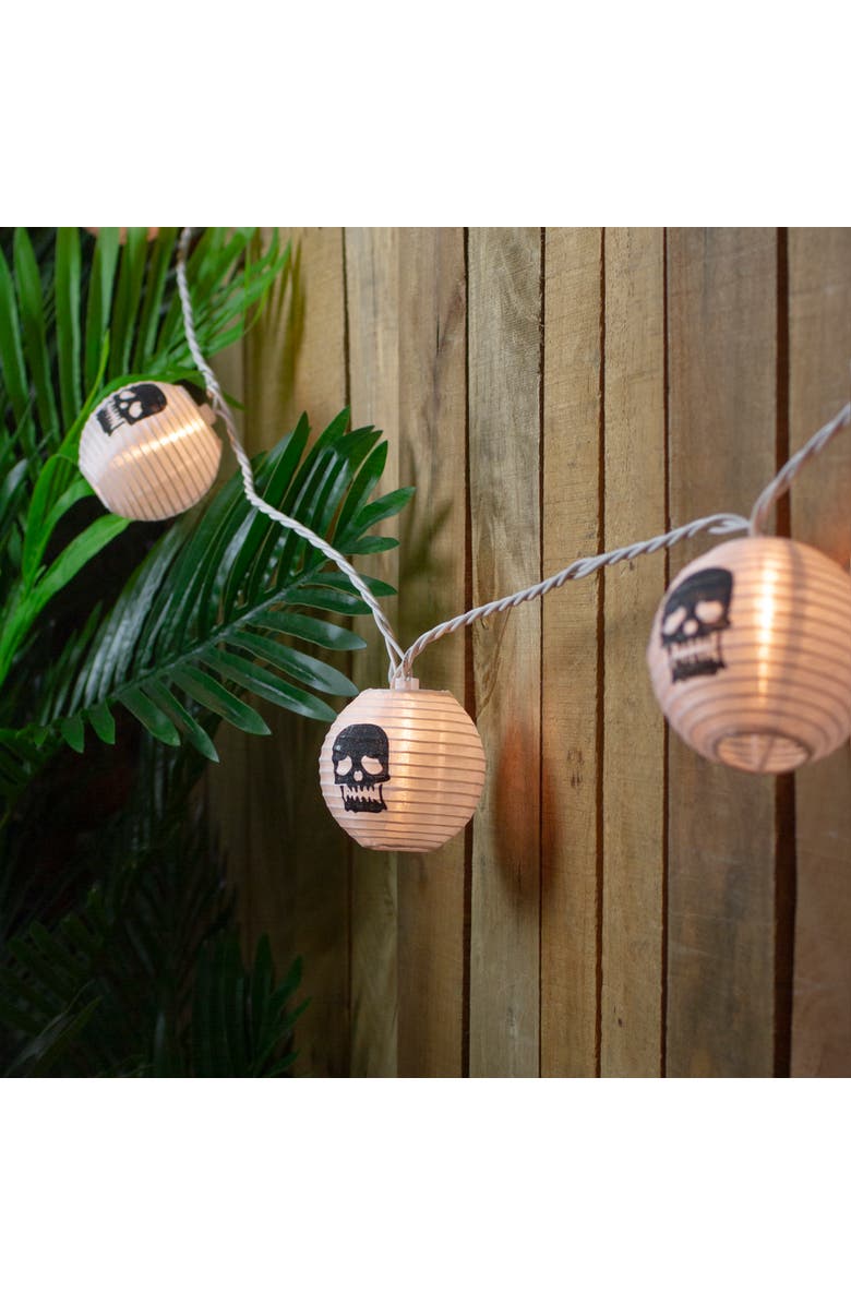 Northlight 10-Count White and Black Skull Paper Lantern Halloween Lights, 8.5ft White Wire, Alternate, color, 