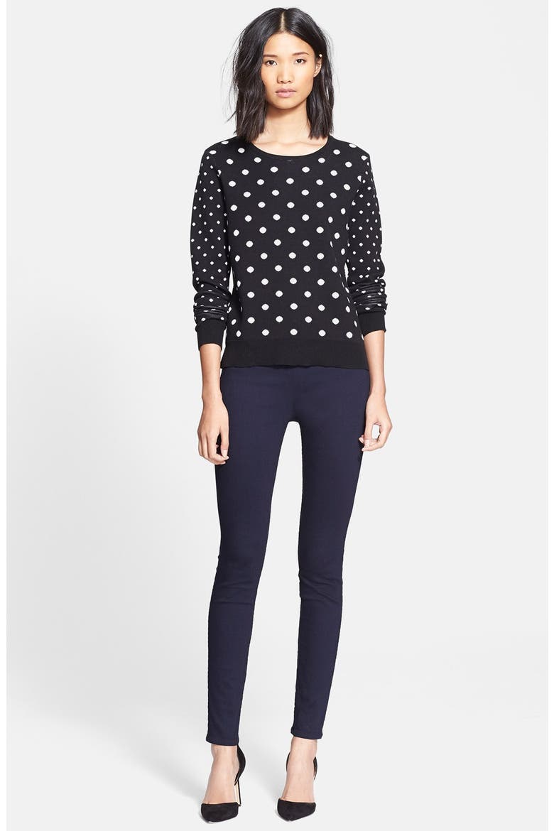 Polka Dot Sweater with Shirttail Hem, Alternate, color, BLACK/ WHITE