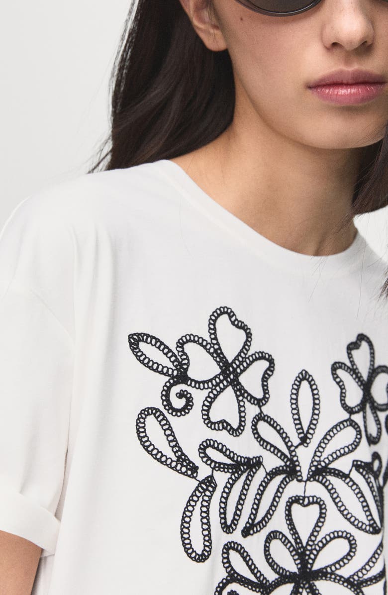 MANGO Floral Embroidered Cotton T-Shirt, Alternate, color, White