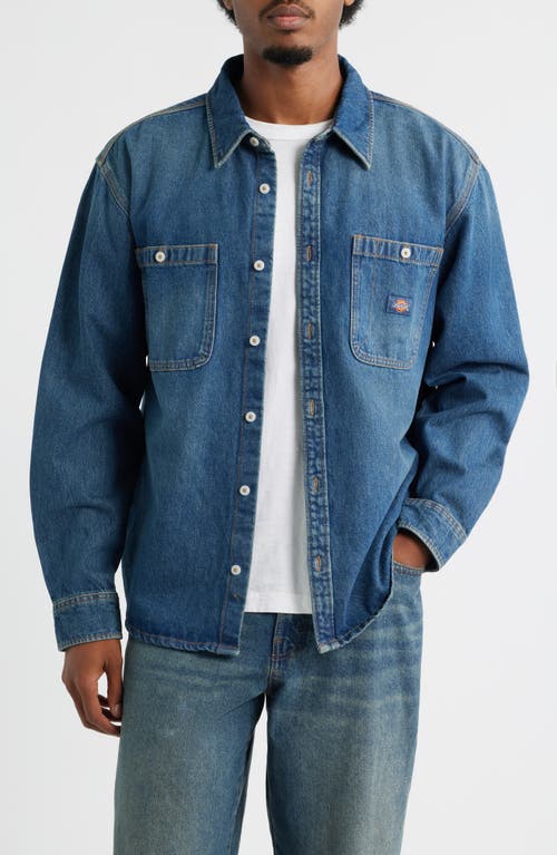 Dickies Mechanic Cotton Denim Button-up Shirt In Blue