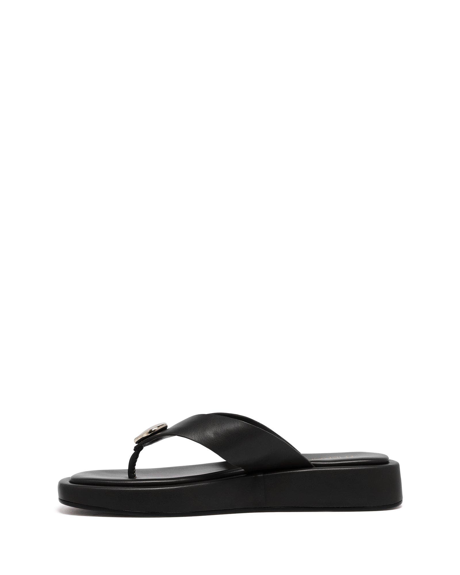 Val Square Toe Thong Sandal, Alternate, color, Black Smooth Pu