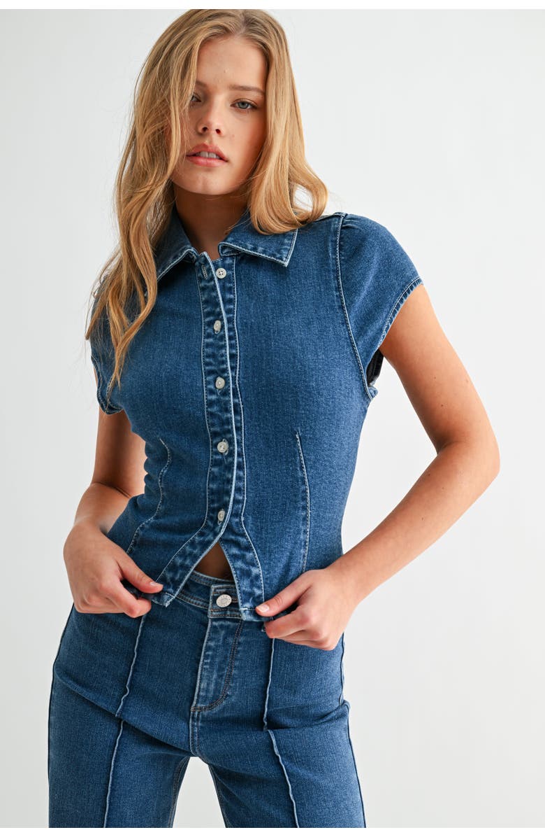 Jemina Denim The Seam Fitted Denim Shirt, Alternate, color, Medium Wash