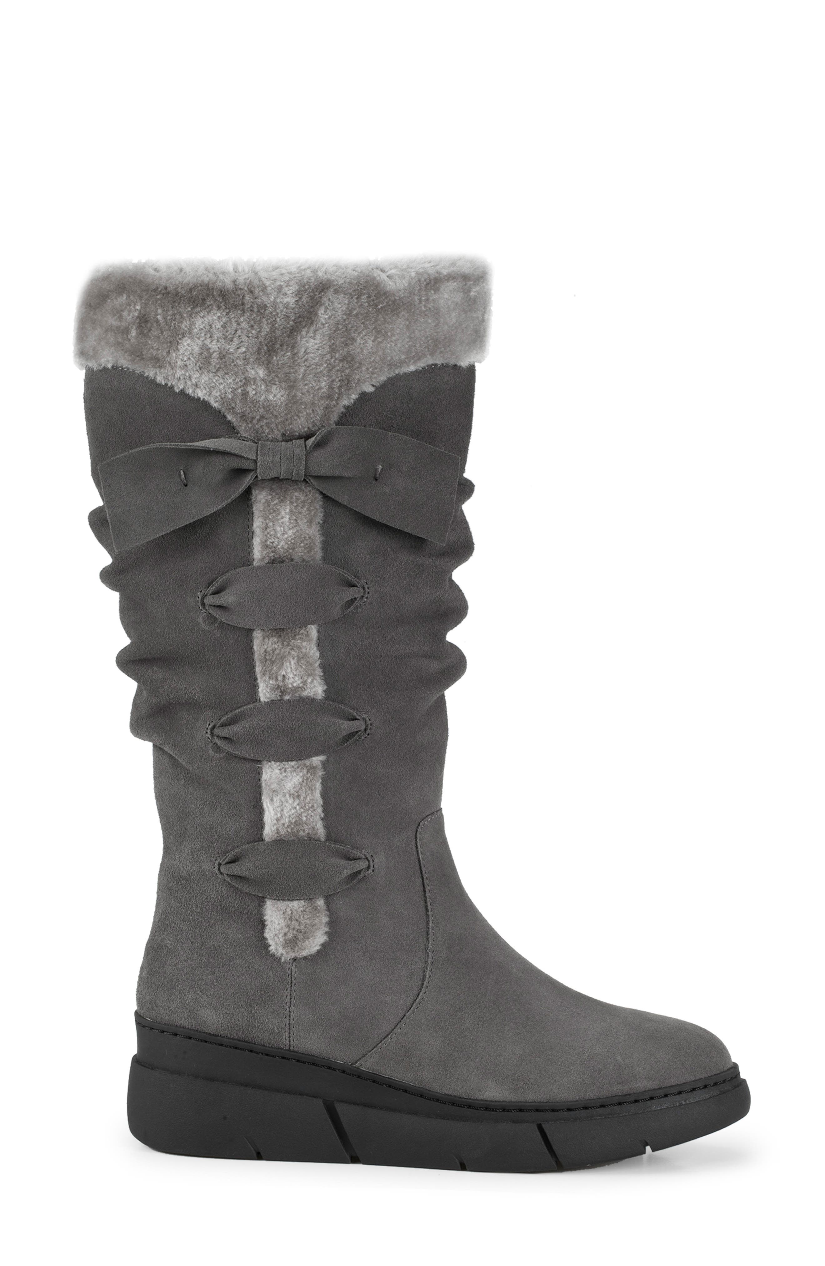 BARETRAPS Larenna Bow Tall Wedge Boot, Alternate, color, Dark Grey Suede
