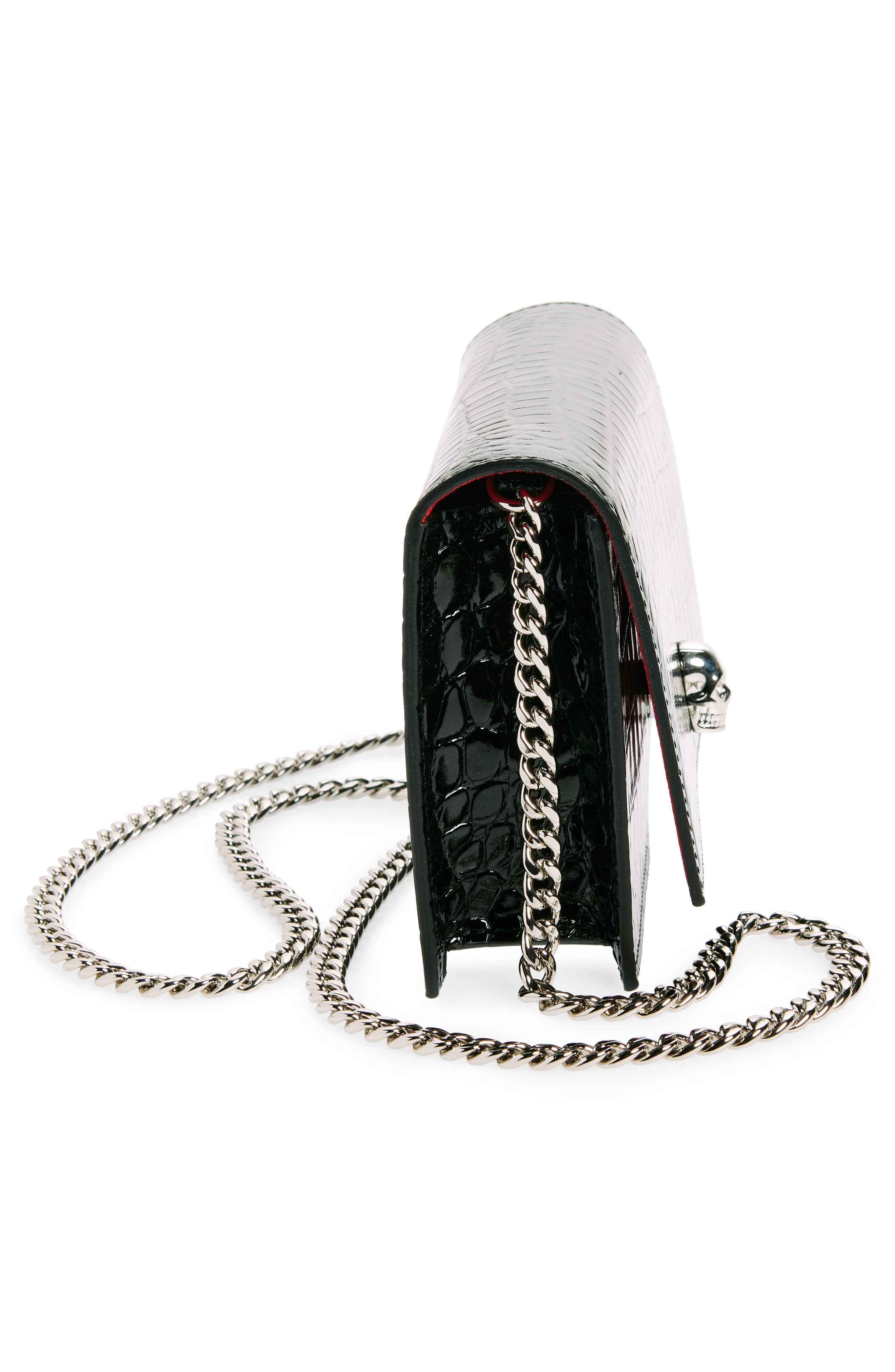 McQueen Alexander McQueen Mini Skull Croc Embossed Leather Shoulder Bag, Alternate, color, Black