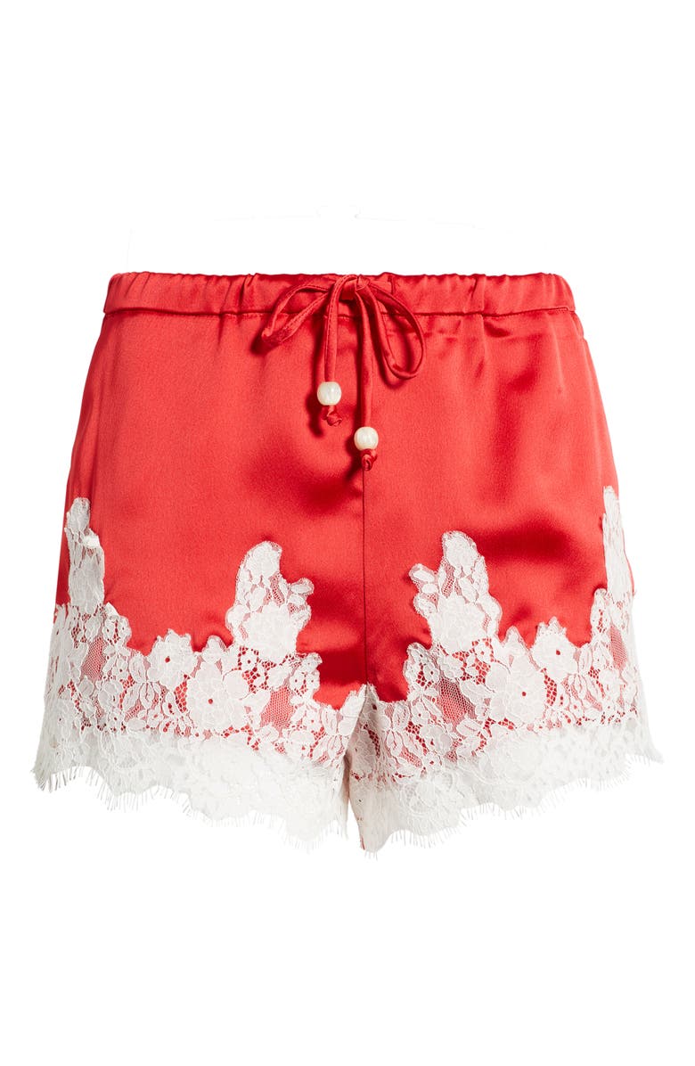 KITTENISH Lace Trim Satin Shorts, Main, color, Poppy Red