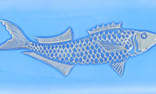 Vietri Isola Glass Small Fish Rectangular Tray In Blue