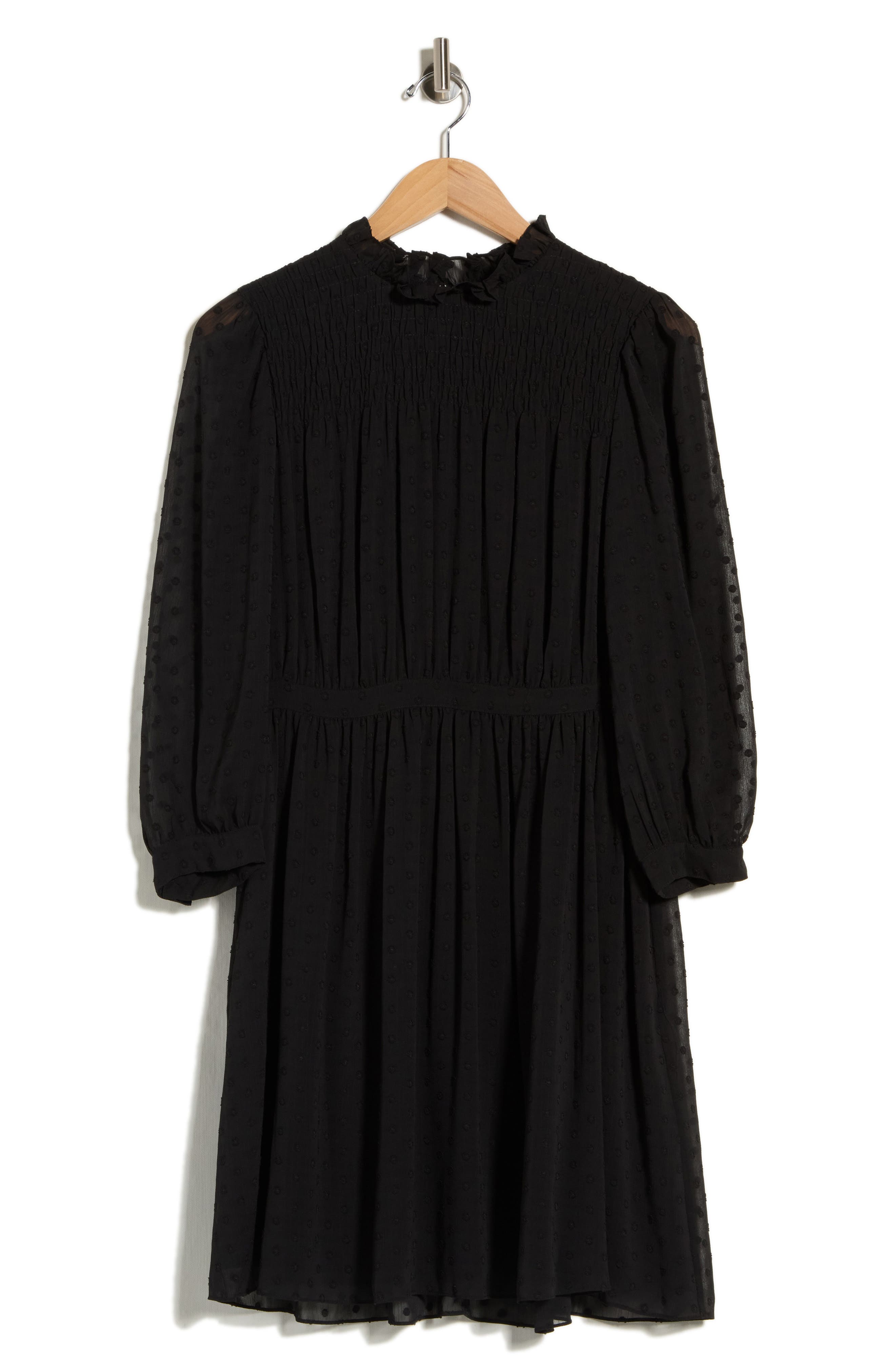 Long Sleeve Clip Dot Chiffon Dress