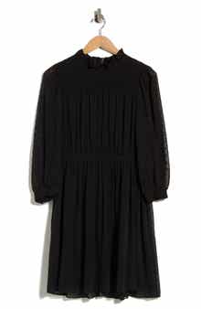 Long Sleeve Clip Dot Chiffon Dress
