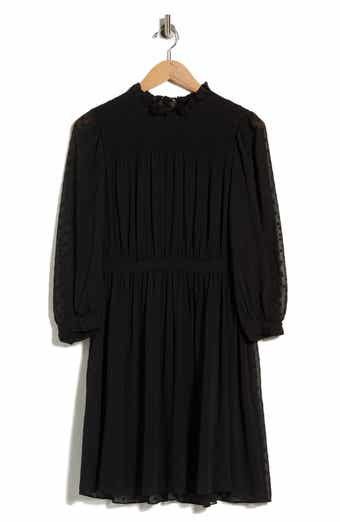 Long Sleeve Clip Dot Chiffon Dress
