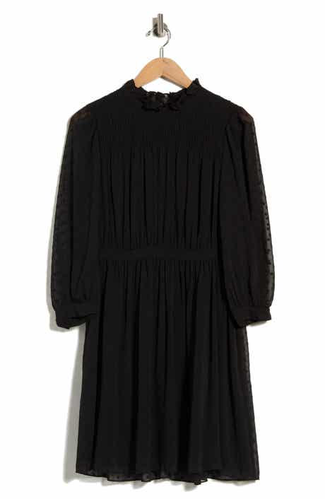 Long Sleeve Clip Dot Chiffon Dress