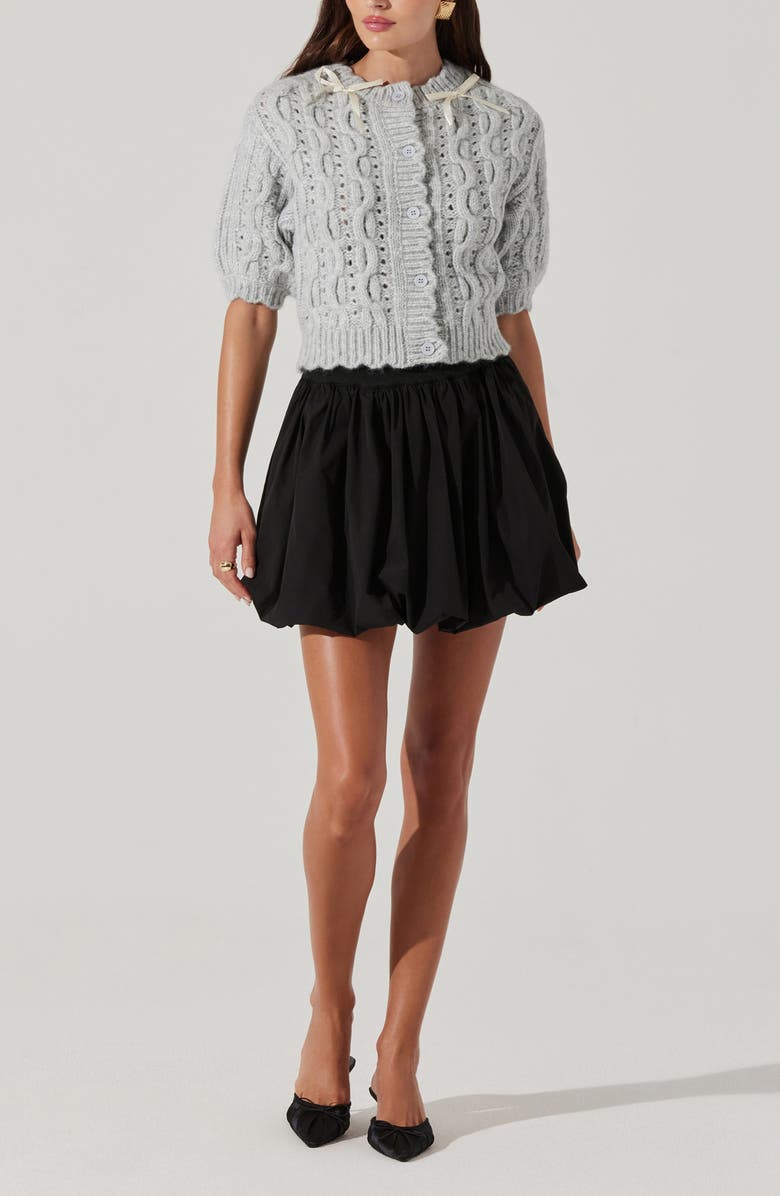 ASTR the Label Bow Cable Stitch Short Sleeve Cardigan, Alternate, color, Grey