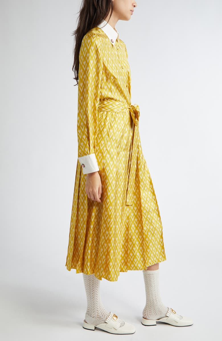 Valentino Garavani Toute la V Belted Long Sleeve Silk Twill Shirtdress, Alternate, color, 