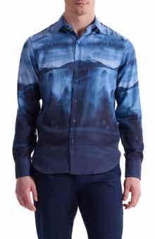 Bugatchi Julian Shaped Fit Landscape Print Lyocell Button-Up Shirt