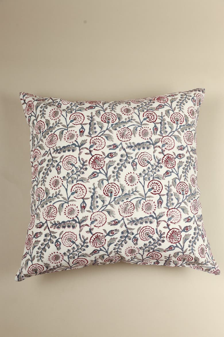 Crimson Bloom Block Print Pillow, Main, color, Crimson