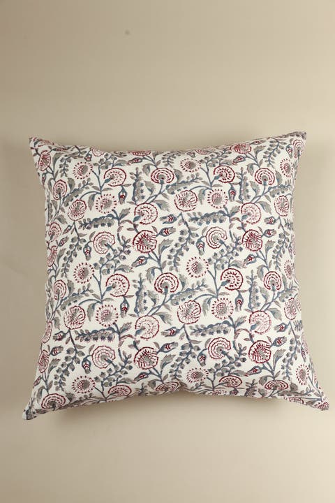 Crimson Bloom Block Print Pillow