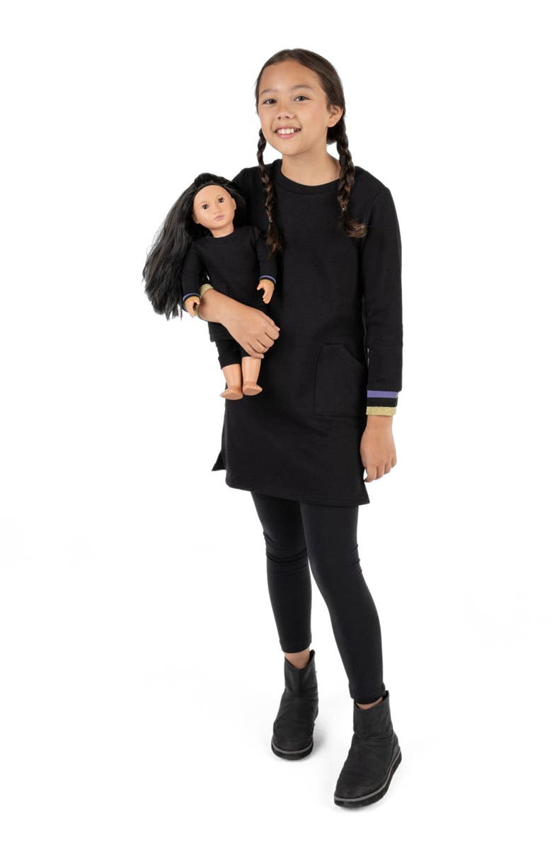 Leveret Girls Sweatshirt Dress with Matching Doll Dress, Main, color, Black