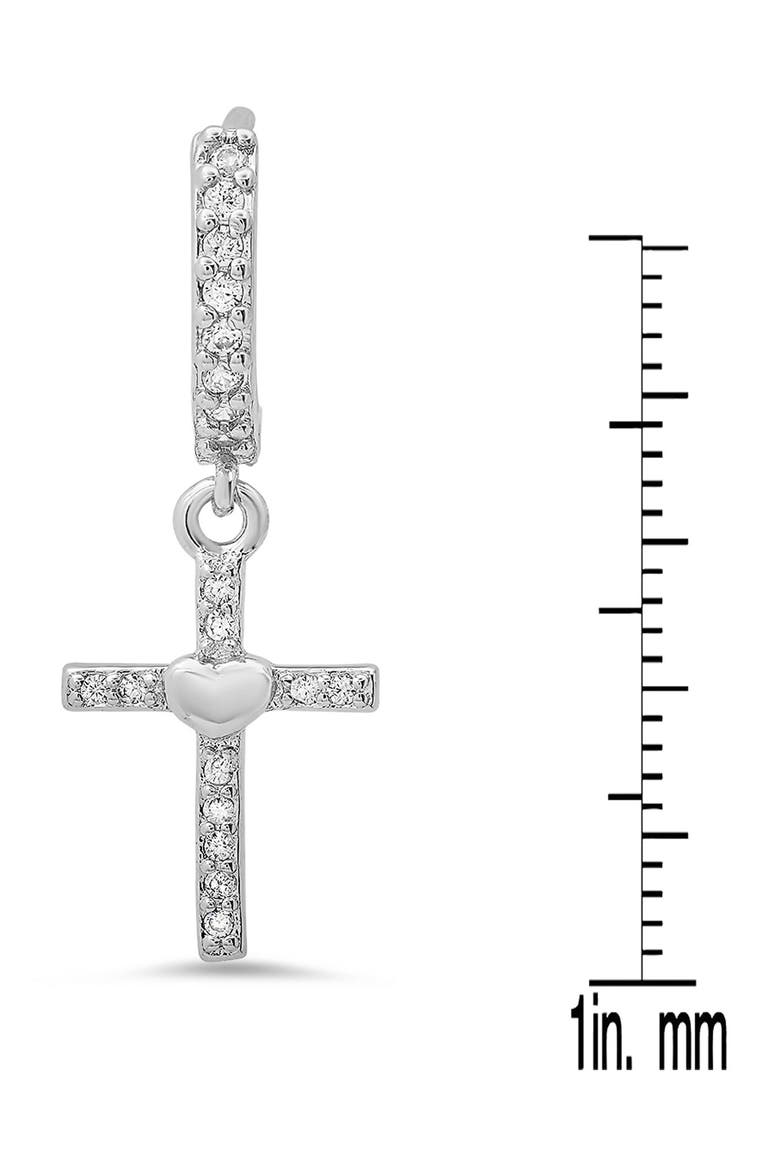 18K White Gold Plated Crystal Cross Drop Huggie Hoop Earrings, Alternate, color, SILVER
