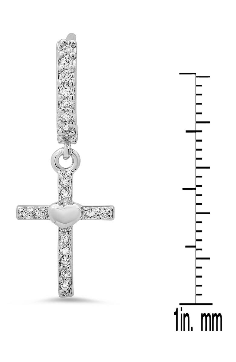 HMY JEWELRY 18K White Gold Plated Crystal Cross Drop Huggie Hoop Earrings, Alternate, color, Silver