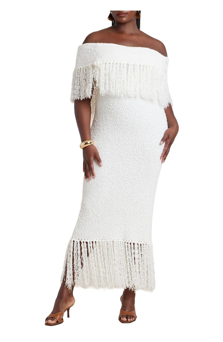 ELOQUII Textured Fringe Sweater Dress, Main, color, Sugar Swizzle