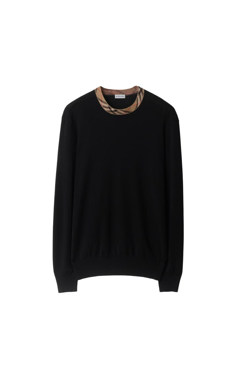 Burberry Check Trim Wool Sweater, Alternate, color, Black