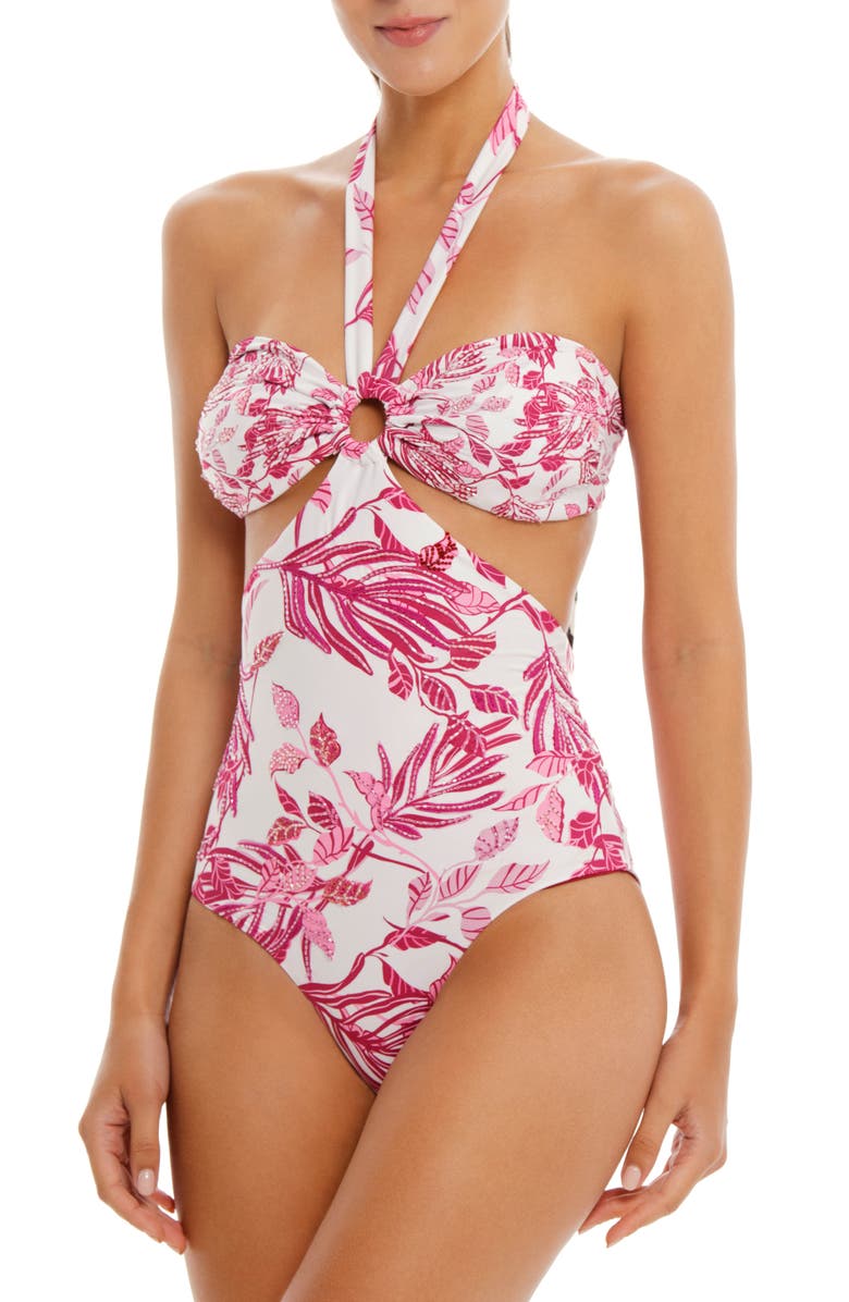 Cosita Linda Halter One-Piece Swimsuit, Main, color, Magenta