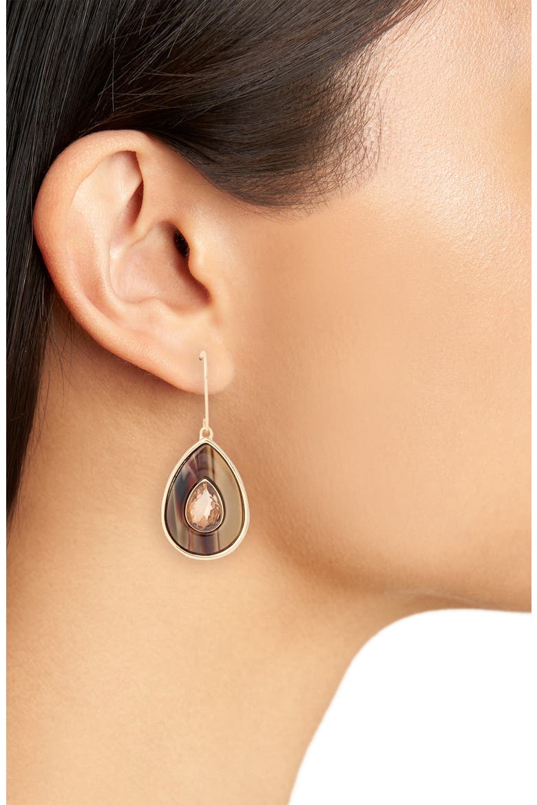 Resin Stone Teardrop Drop Earrings, Alternate, color, BROWN- GOLD