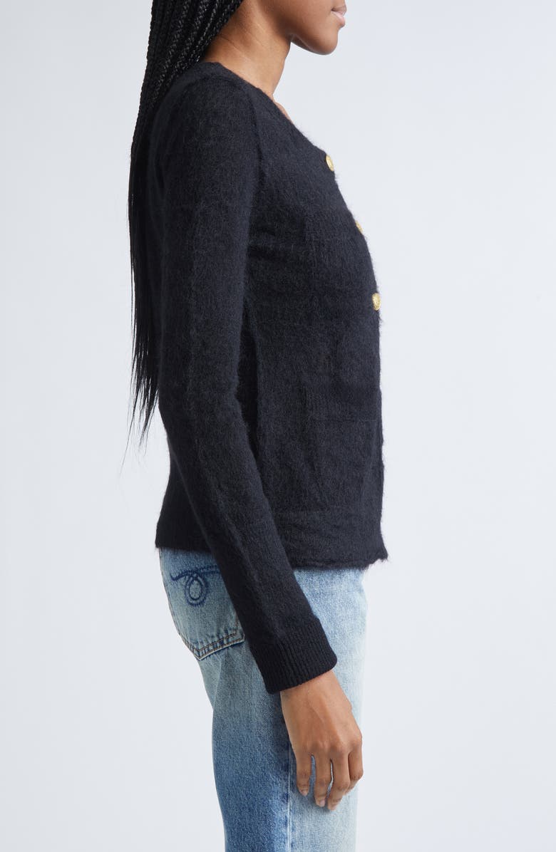 R13 Elongated Shrunken Distressed Mohair Blend Cardigan, Alternate, color, Black