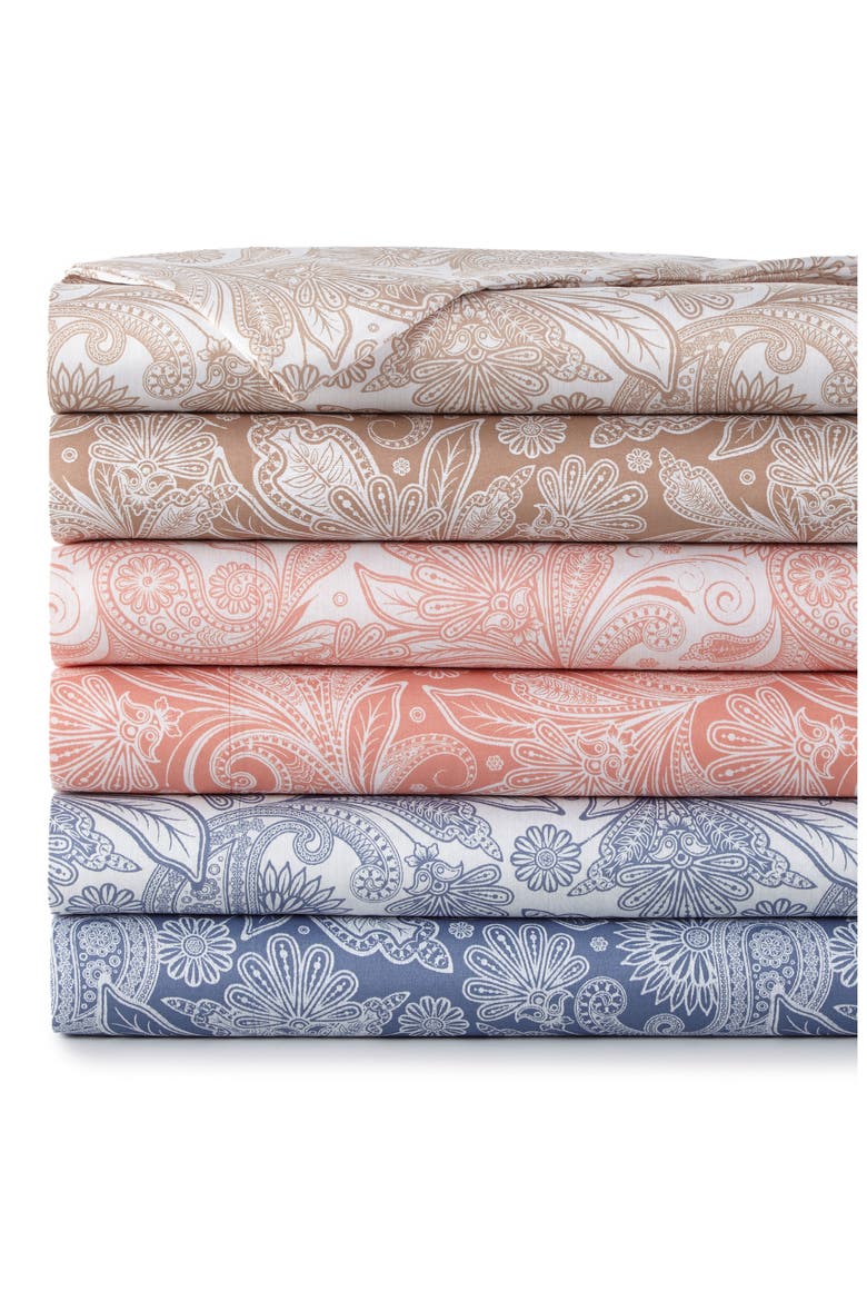 Perfect Paisley Printed Sheet Set, Alternate, color, WHITE W/ CORAL HAZE PAISLEY