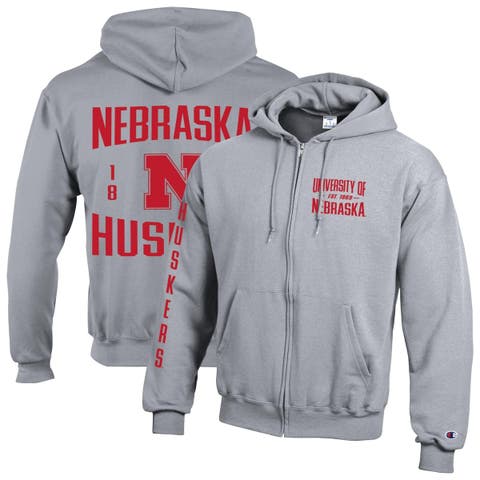 Men's Champion Heather Gray Nebraska Huskers Varsity Powerblend Full-Zip Fleece Hoodie