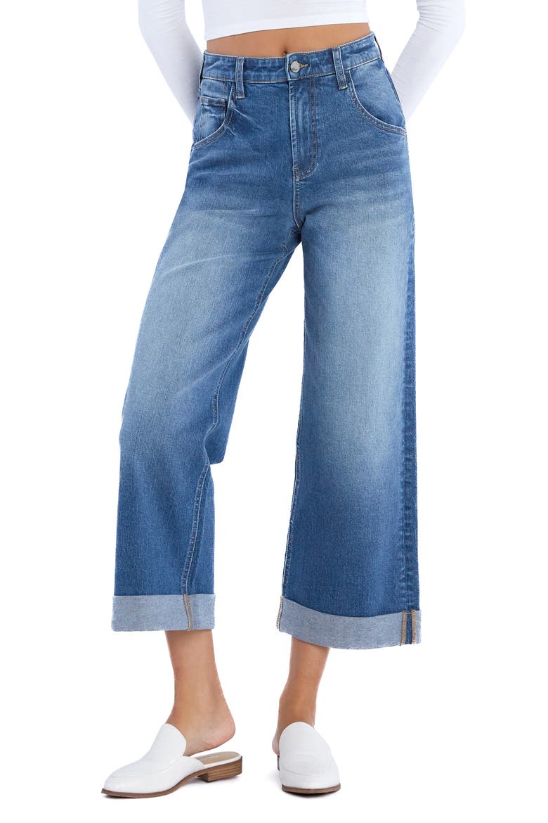 High Waist Cuffed Wide Leg Painter Jeans, Main, color, RELAXED BLUE