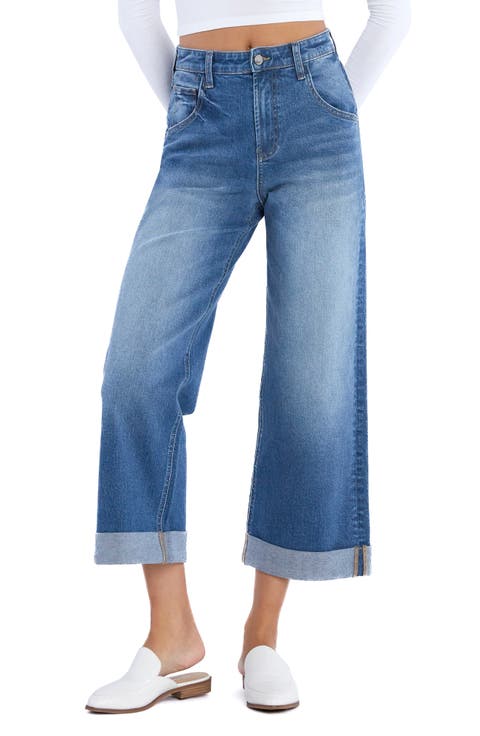 High Waist Cuffed Wide Leg Painter Jeans (Relaxed Blue)